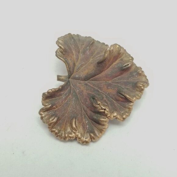 Vintage Naturalistic Leaf Shape Brooch, Brown and Gold Tone, Organic Style - Picture 6 of 6
